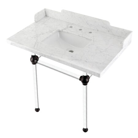Kingston Brass 36 Carrara Marble Console Sink with Acrylic Legs, Marble WhiteOil Rubbed Bronze LMS36MASQ5